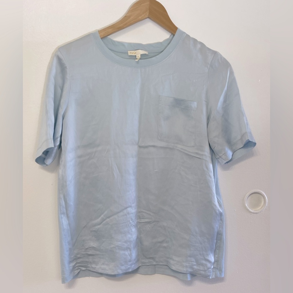 Maje Soft Blue Top Silk and Cotton size 2